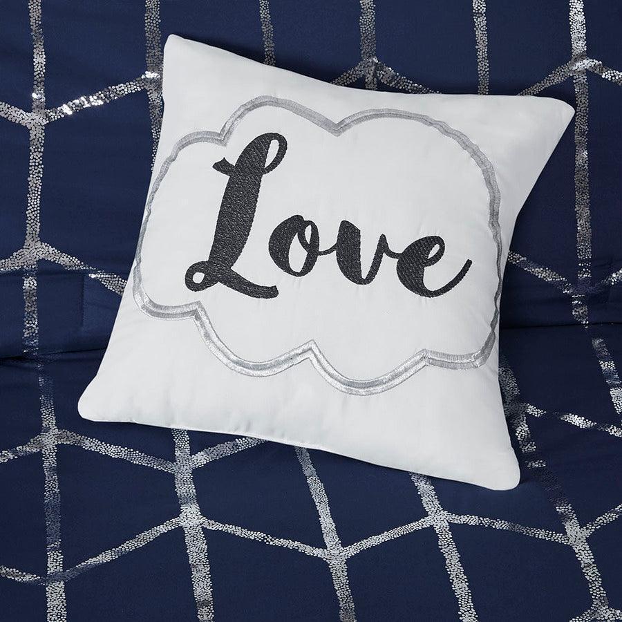 Olliix.com Comforters & Blankets - Raina Glam Metallic Printed Comforter Set Navy | Silver Twin/Twin XL