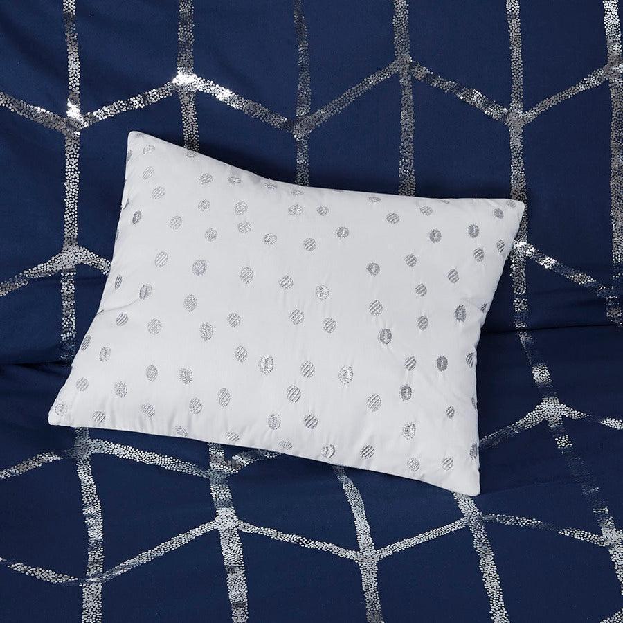 Olliix.com Comforters & Blankets - Raina Glam Metallic Printed Comforter Set Navy | Silver Twin/Twin XL