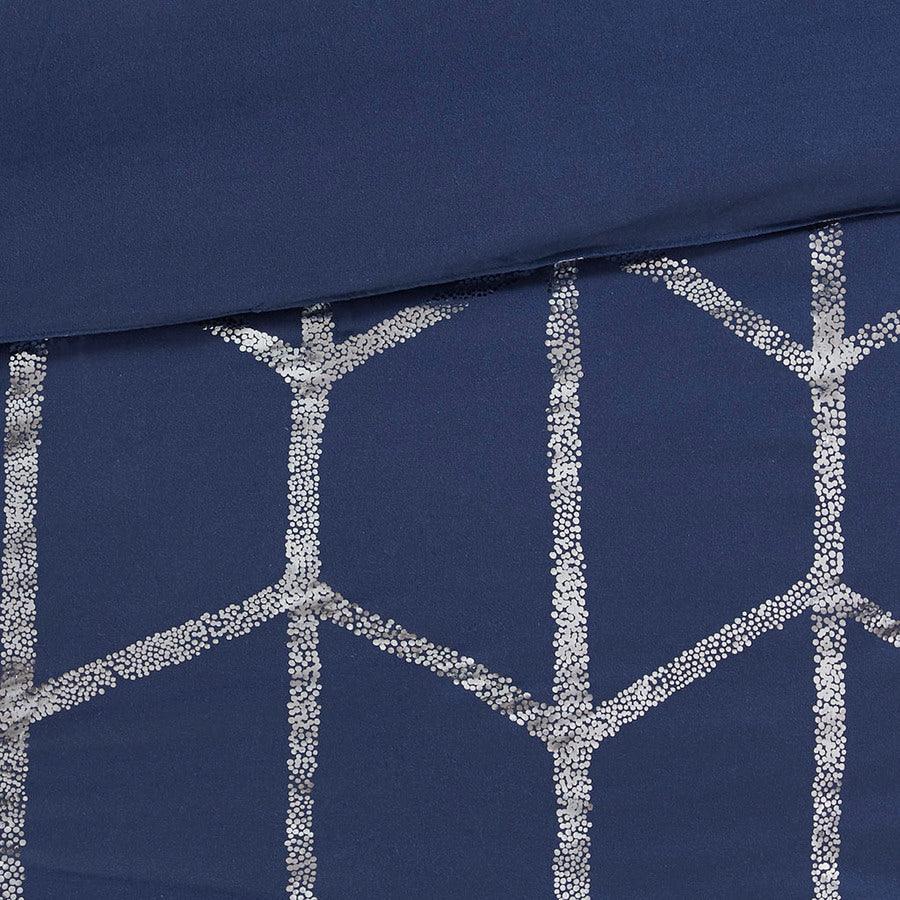 Olliix.com Comforters & Blankets - Raina Glam Metallic Printed Comforter Set Navy | Silver Twin/Twin XL