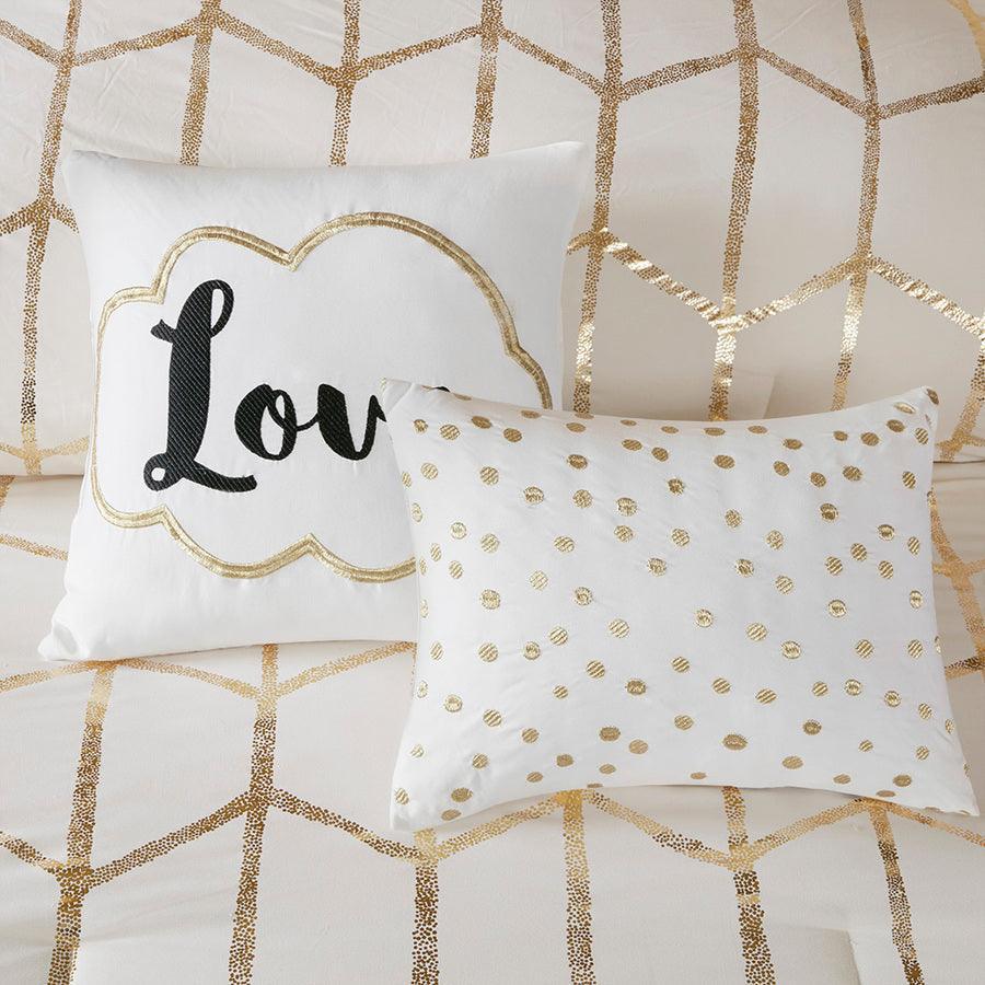 Olliix.com Comforters & Blankets - Raina Metallic Printed 20 " D Comforter Set Ivory & Gold Full/Queen