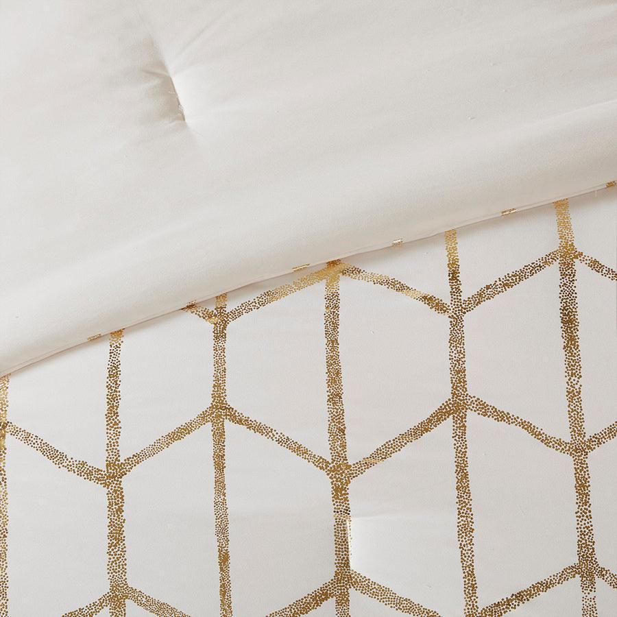 Olliix.com Comforters & Blankets - Raina Metallic Printed 20 " D Comforter Set Ivory & Gold Full/Queen