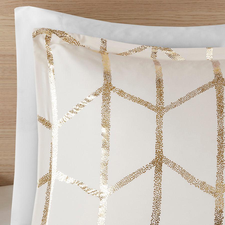 Olliix.com Comforters & Blankets - Raina Metallic Printed 20 " D Comforter Set Ivory & Gold Full/Queen