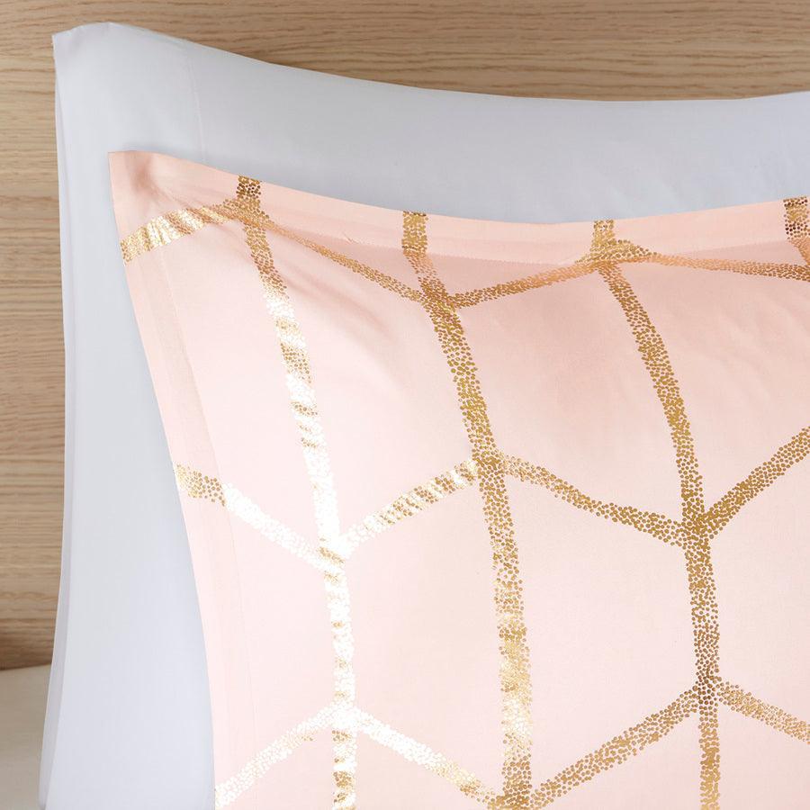 Olliix.com Comforters & Blankets - Raina Metallic Printed 36 " W Comforter Set Blush & Gold Full/Queen