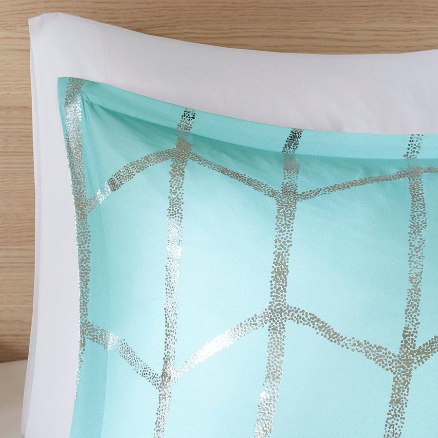 Olliix.com Comforters & Blankets - Raina Metallic Printed Comforter Set Aqua & Silver King/Cal King