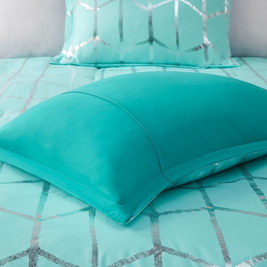 Olliix.com Comforters & Blankets - Raina Metallic Printed Comforter Set Aqua & Silver King/Cal King