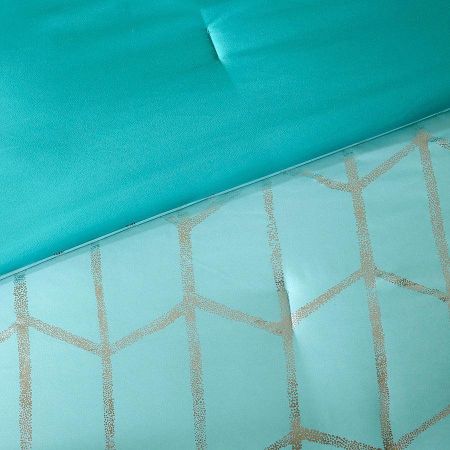 Olliix.com Comforters & Blankets - Raina Metallic Printed Comforter Set Aqua & Silver King/Cal King