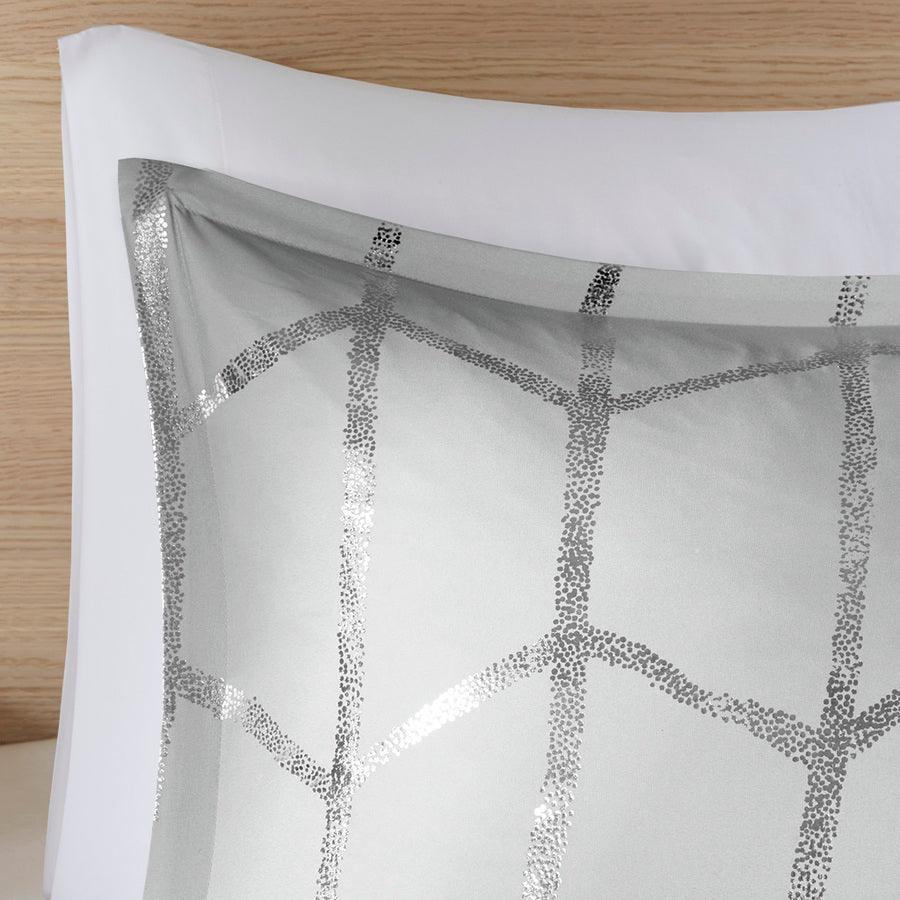 Olliix.com Comforters & Blankets - Raina Metallic Printed Comforter Set Gray & Silver Twin/Twin XL