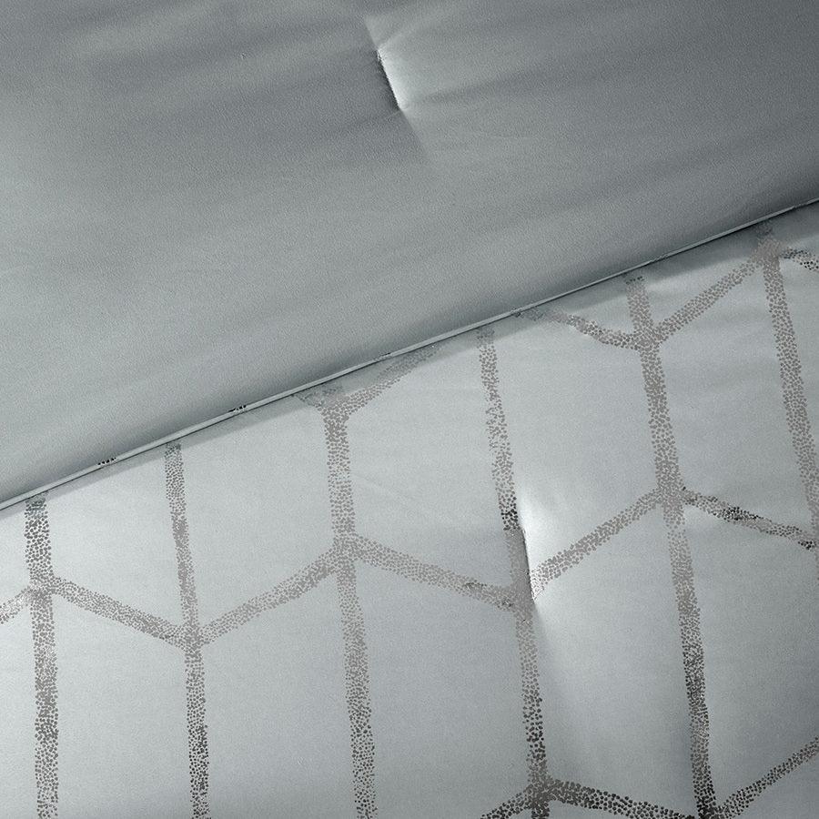 Olliix.com Comforters & Blankets - Raina Metallic Printed Comforter Set Gray & Silver Twin/Twin XL