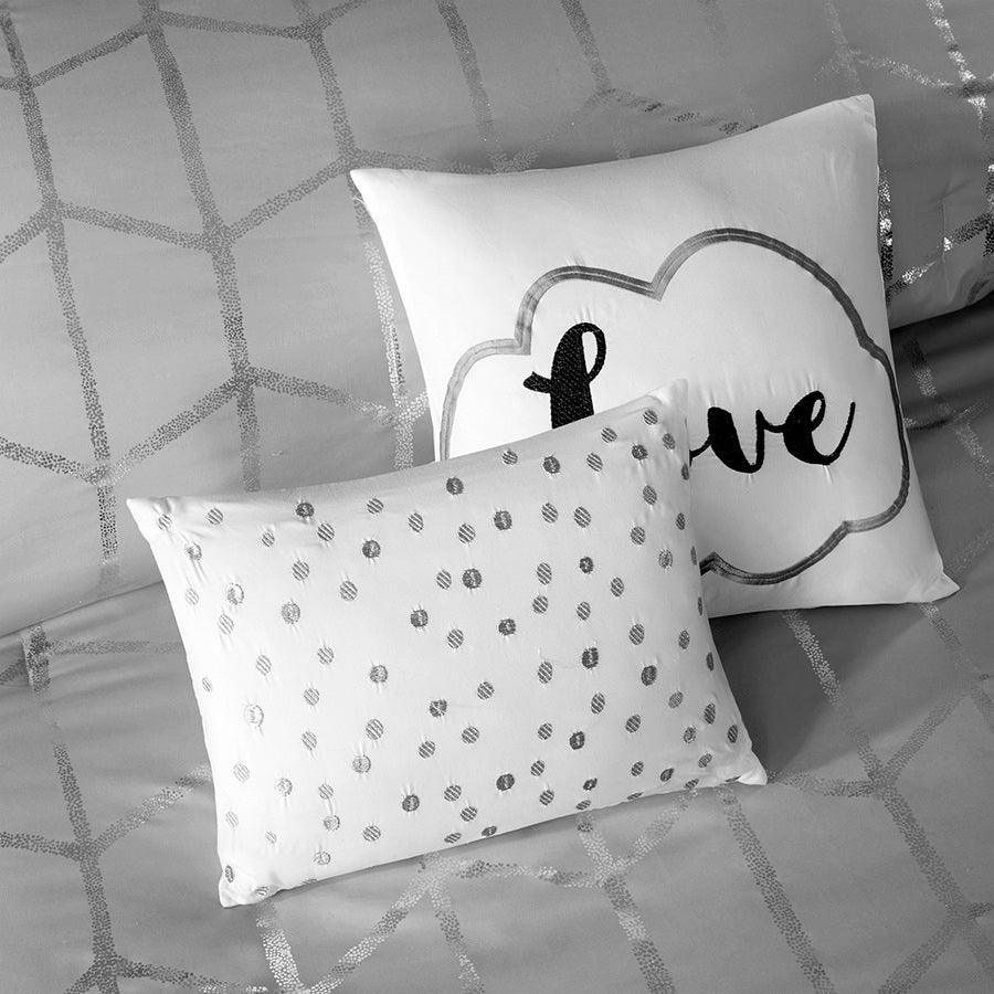 Olliix.com Comforters & Blankets - Raina Metallic Printed Comforter Set Gray & Silver Twin/Twin XL