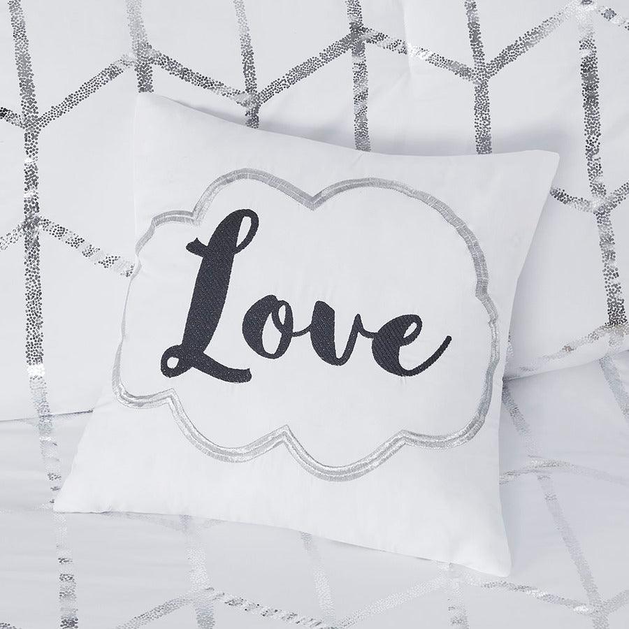 Olliix.com Comforters & Blankets - Raina Metallic Printed Comforter Set White & Silver Full/Queen