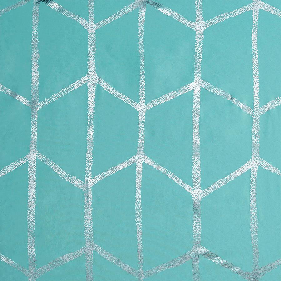 Olliix.com Shower Curtains - Raina Printed Metallic Shower Curtain Aqua & Silver