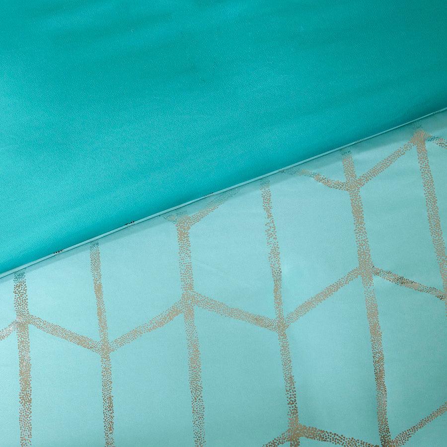 Olliix.com Duvet & Duvet Sets - Raina Twin/Twin XL Metallic Printed Duvet Cover Set Aqua & Silver
