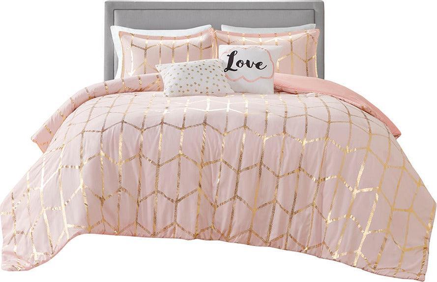 Olliix.com Duvet & Duvet Sets - Raina Twin/Twin XL Metallic Printed Duvet Cover Set Blush & Gold