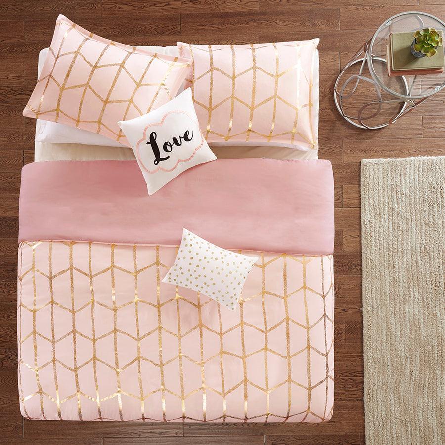 Olliix.com Duvet & Duvet Sets - Raina Twin/Twin XL Metallic Printed Duvet Cover Set Blush & Gold