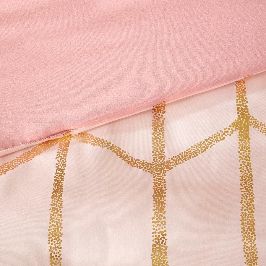 Olliix.com Duvet & Duvet Sets - Raina Twin/Twin XL Metallic Printed Duvet Cover Set Blush & Gold