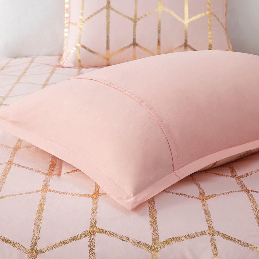 Olliix.com Duvet & Duvet Sets - Raina Twin/Twin XL Metallic Printed Duvet Cover Set Blush & Gold
