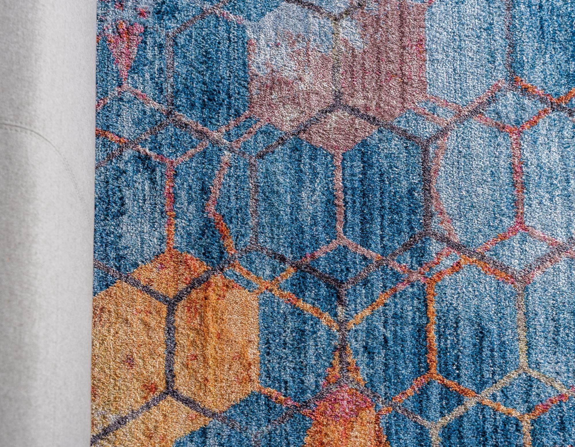 Unique Loom Indoor Rugs - Rainbow Geometric Rectangular 8x11 Rug Blue & Peach