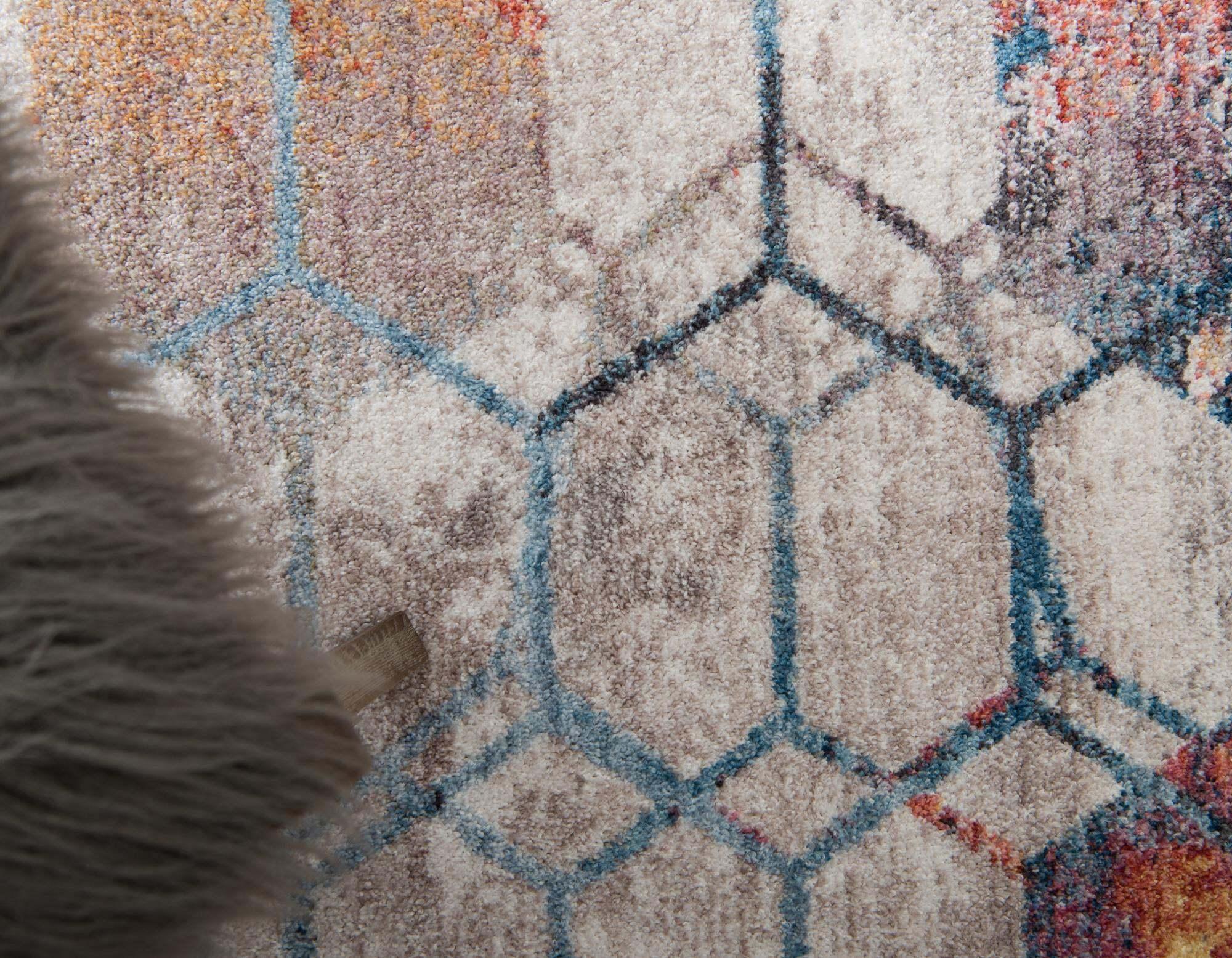 Unique Loom Indoor Rugs - Rainbow Geometric Rectangular 8x11 Rug White & Blue