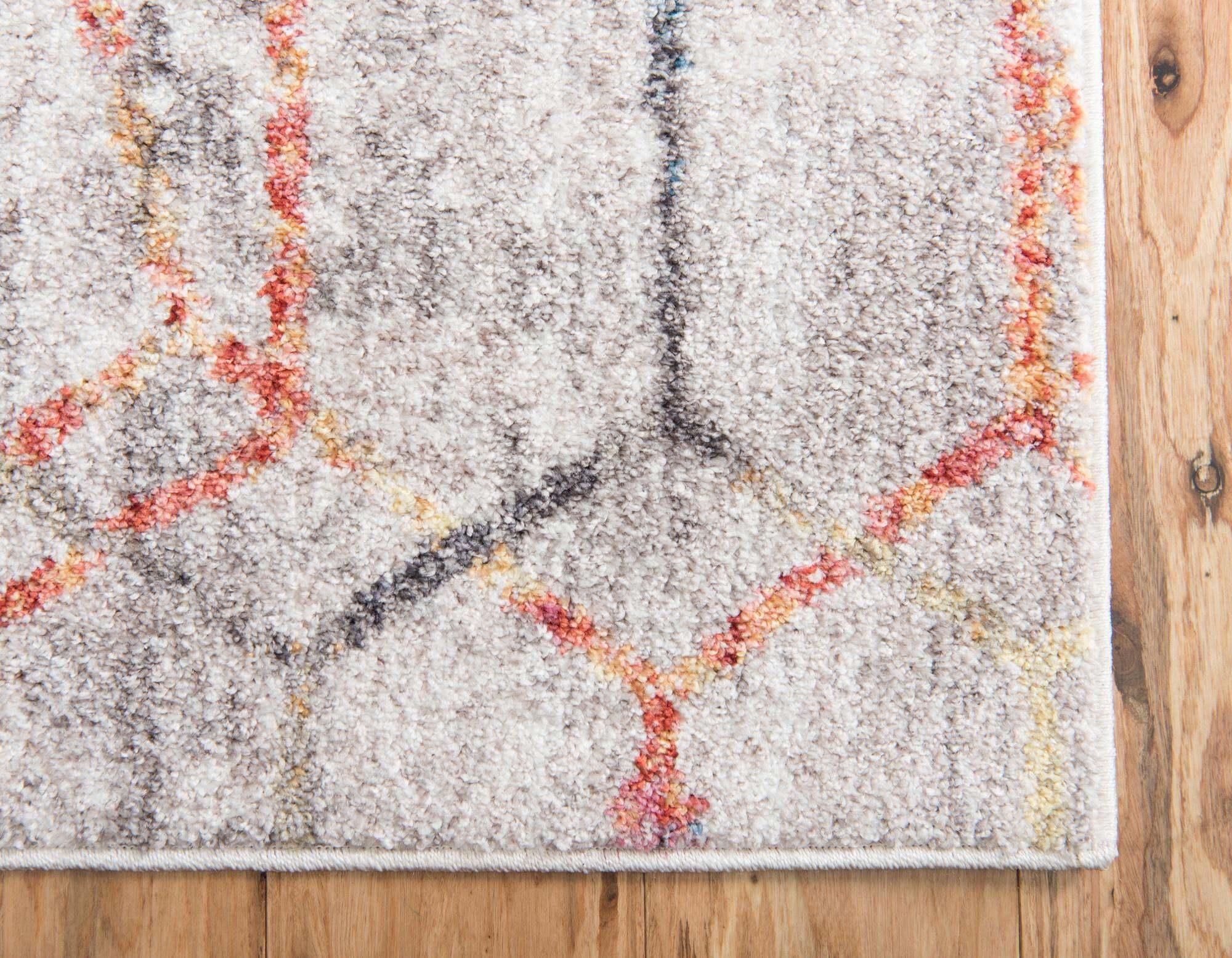 Unique Loom Indoor Rugs - Rainbow Geometric Rectangular 8x11 Rug White & Blue