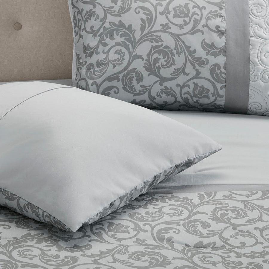 Olliix.com Comforters & Blankets - Ramsey California King Embroidered 8 Piece Traditional Comforter Set Gray