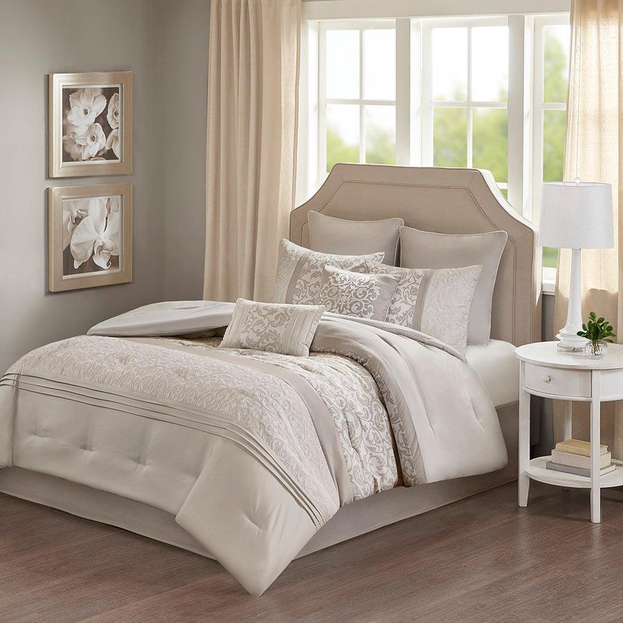 Olliix.com Comforters & Blankets - Ramsey Embroidered 8 Piece Comforter Set Neutral Cal King