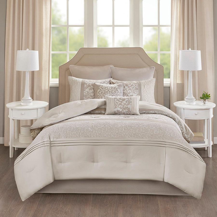 Olliix.com Comforters & Blankets - Ramsey Embroidered 8 Piece Comforter Set Neutral Cal King