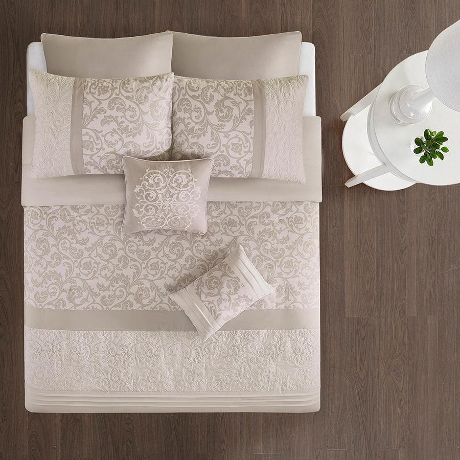 Olliix.com Comforters & Blankets - Ramsey Embroidered 8 Piece Comforter Set Neutral Cal King