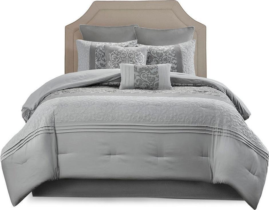 Olliix.com Comforters & Blankets - Ramsey King Traditional Embroidered 8 Piece Comforter Set Gray