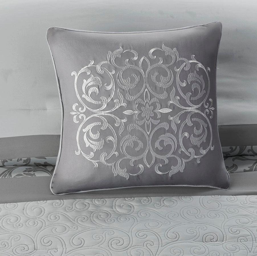 Olliix.com Comforters & Blankets - Ramsey King Traditional Embroidered 8 Piece Comforter Set Gray