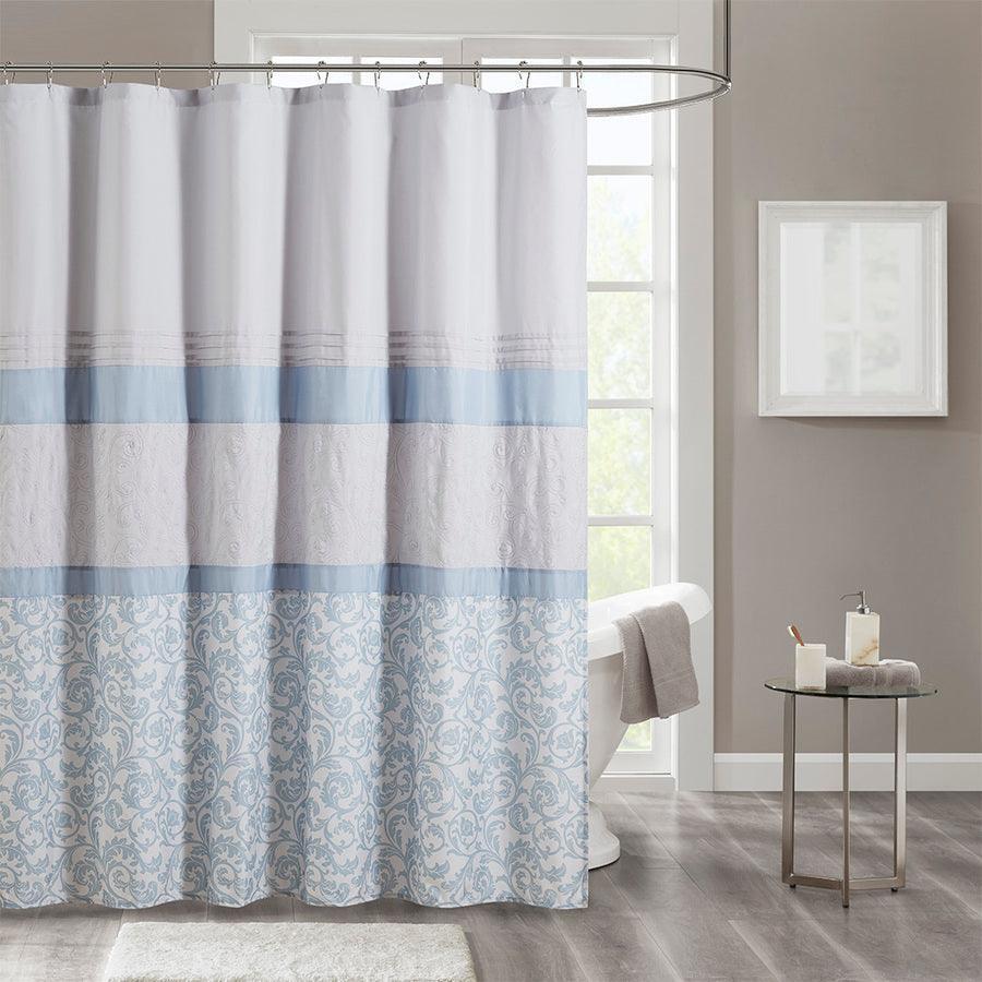 Olliix.com Shower Curtains - Ramsey Printed and Embroidered Shower Curtain Blue