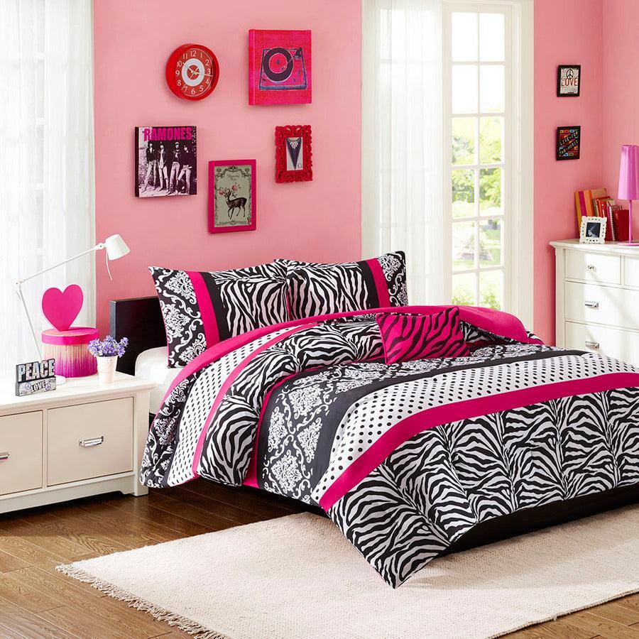 Olliix.com Comforters & Blankets - Reagan Transitional Comforter Set Pink King/Cal King