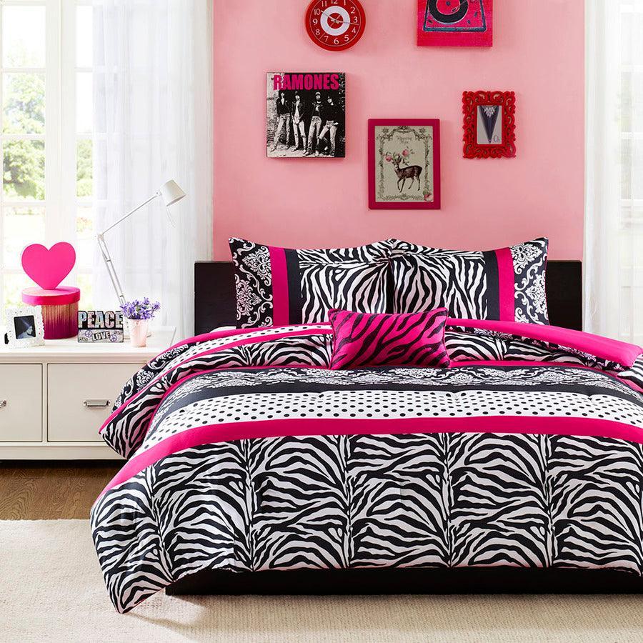 Olliix.com Comforters & Blankets - Reagan Transitional Comforter Set Pink King/Cal King