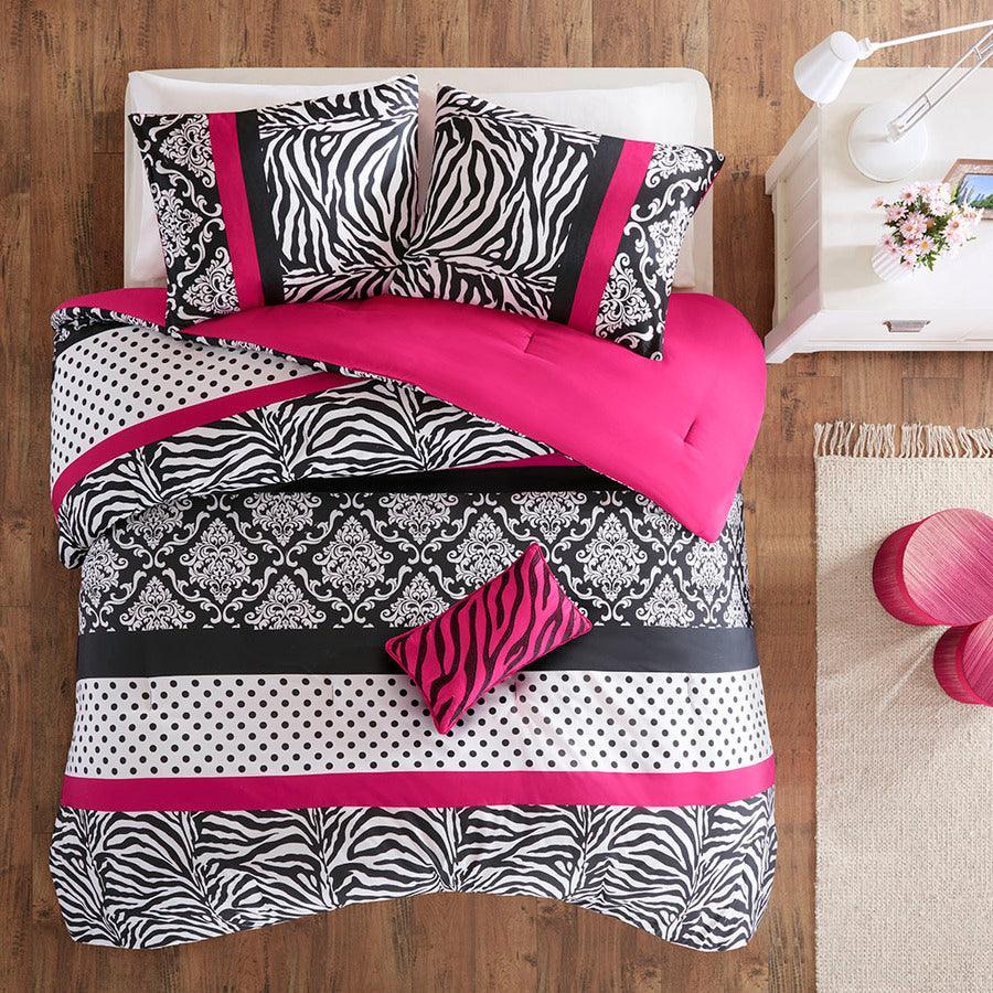Olliix.com Comforters & Blankets - Reagan Transitional Comforter Set Pink King/Cal King