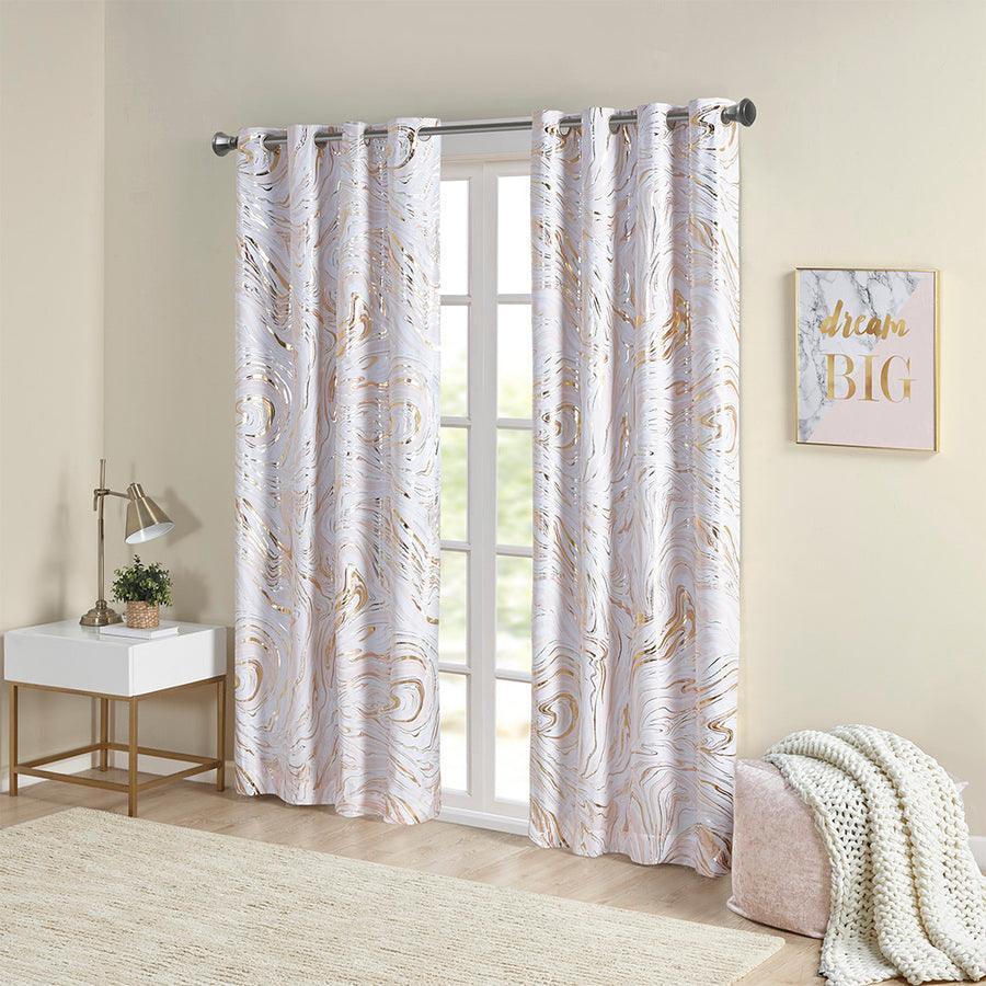 Olliix.com Curtains - Rebecca Grommet Top Metallic Printed Total Blackout Curtain 63" Panel Blush