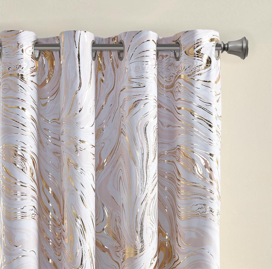 Olliix.com Curtains - Rebecca Grommet Top Metallic Printed Total Blackout Curtain 63" Panel Blush