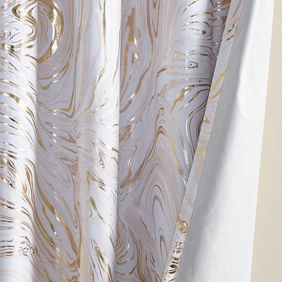 Olliix.com Curtains - Rebecca Grommet Top Metallic Printed Total Blackout Curtain 63" Panel Blush