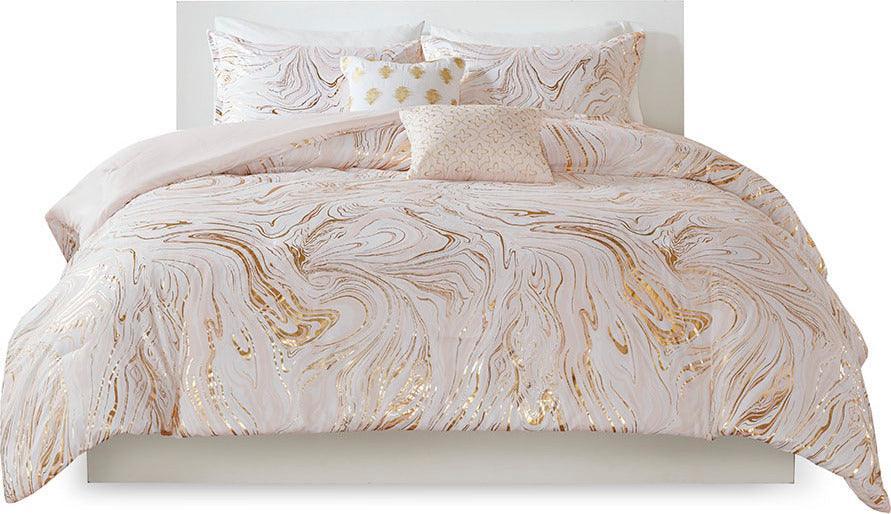 Olliix.com Comforters & Blankets - Rebecca King/California King Metallic Printed Comforter Set Blush & Gold