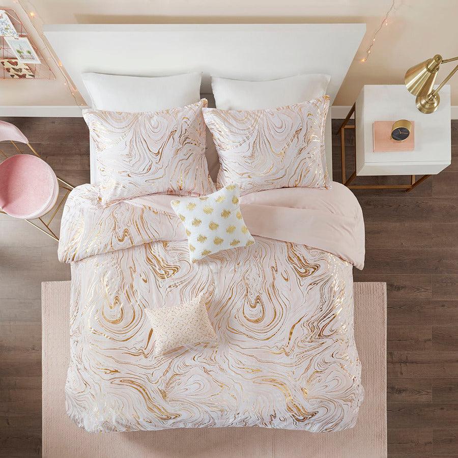 Olliix.com Comforters & Blankets - Rebecca King/California King Metallic Printed Comforter Set Blush & Gold