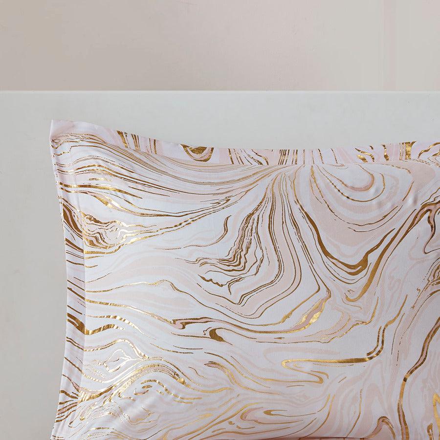 Olliix.com Comforters & Blankets - Rebecca King/California King Metallic Printed Comforter Set Blush & Gold