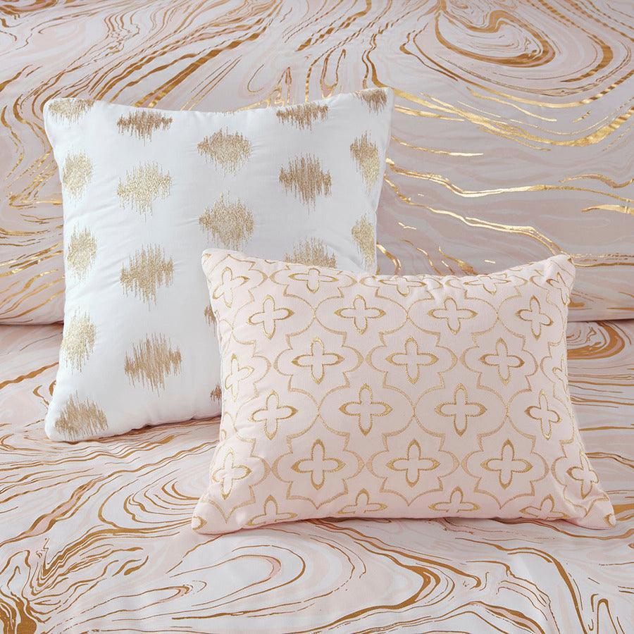 Olliix.com Comforters & Blankets - Rebecca Metallic Printed Comforter Set Blush & Gold Full/Queen