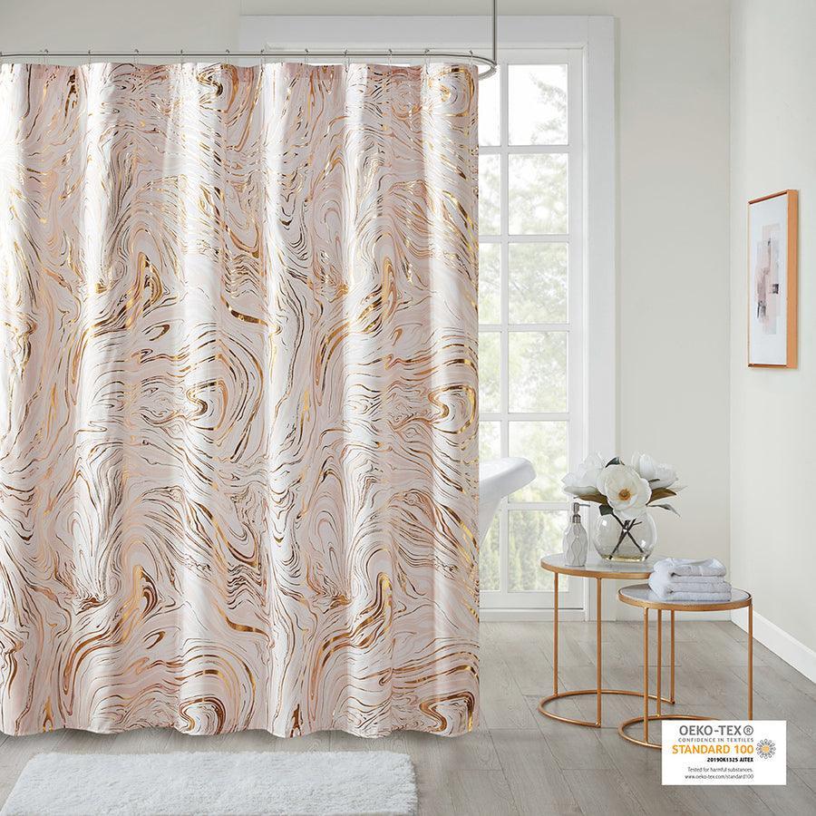 Olliix.com Shower Curtains - Rebecca Printed Marble Metallic Shower Curtain Blush & Gold