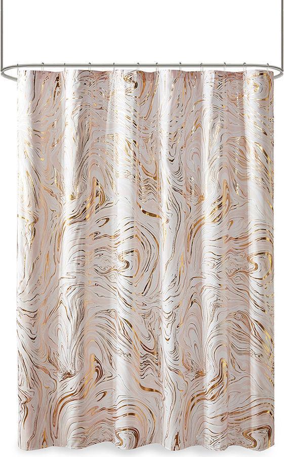 Olliix.com Shower Curtains - Rebecca Printed Marble Metallic Shower Curtain Blush & Gold