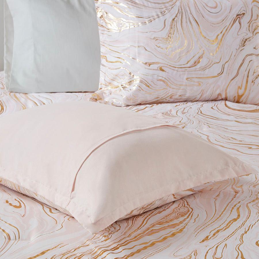 Olliix.com Comforters & Blankets - Rebecca Transitional Metallic Printed Comforter Set Blush | Gold Twin/Twin XL