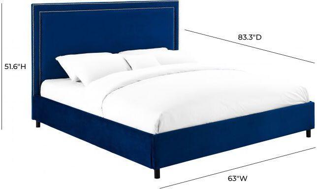 Tov Furniture Beds - Reed Navy Velvet Bed in Queen