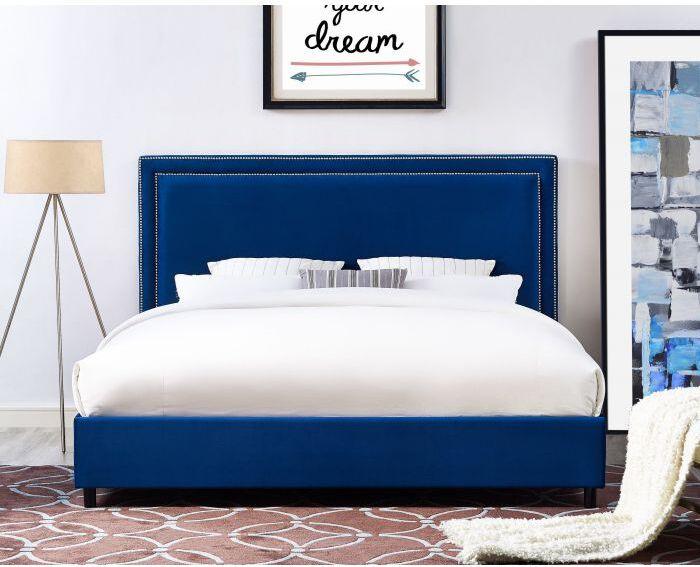 Tov Furniture Beds - Reed Navy Velvet Bed in Queen