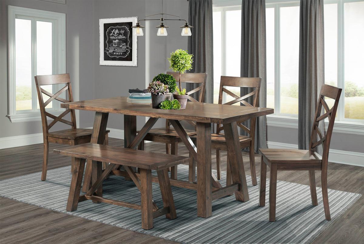Elements Dining Sets - Regan 6 Piece Dining Set-Table, 4 Side Chairs & Bench