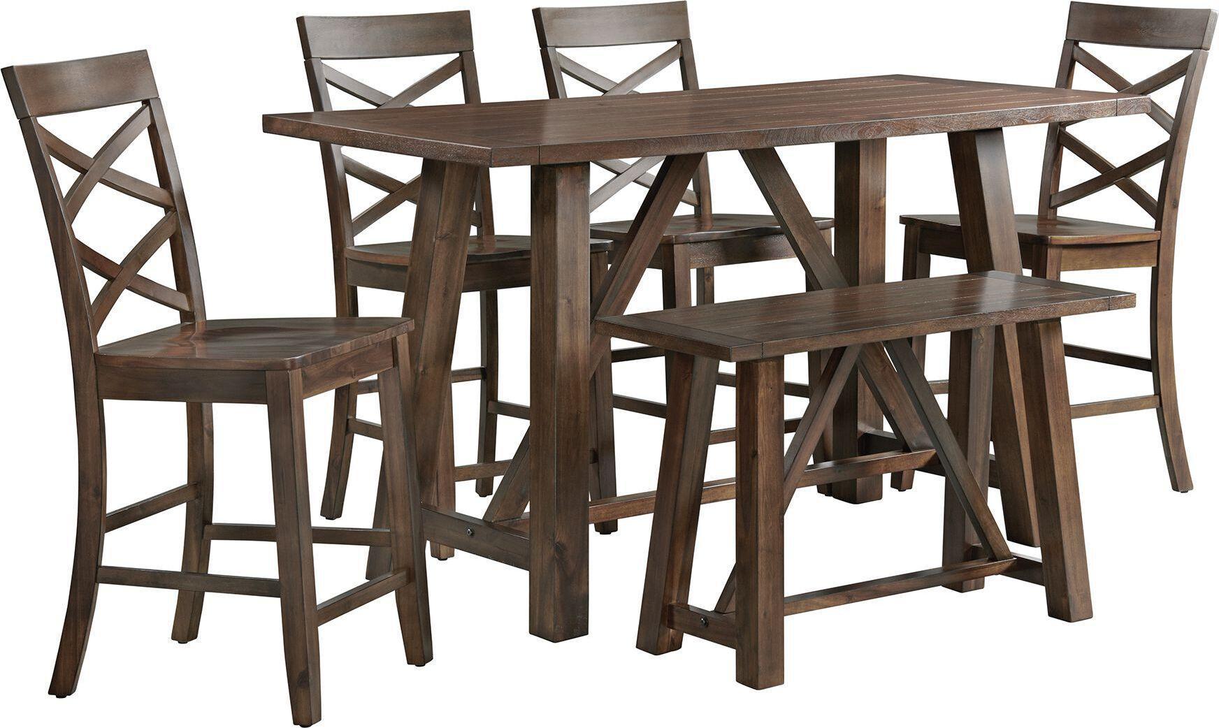 Elements Dining Sets - Regan 6PC Counter Height Dining Set in Cherry-Table, 4 Side Chairs & Bench