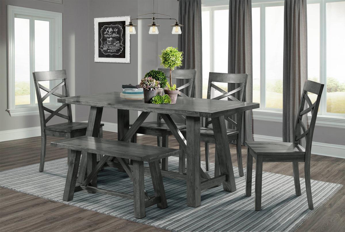 Elements Dining Sets - Regan 6PC Dining Set in Gray-Table, 4 Side Chairs & Bench Grey