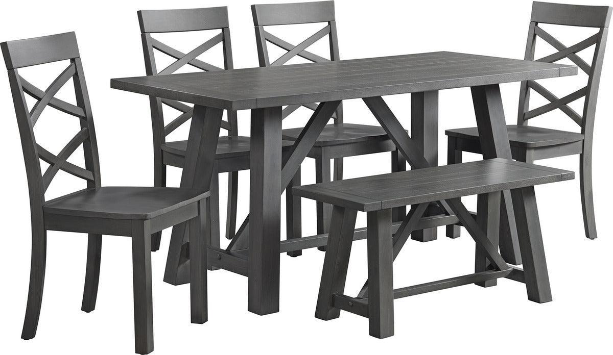 Elements Dining Sets - Regan 6PC Dining Set in Gray-Table, 4 Side Chairs & Bench Grey