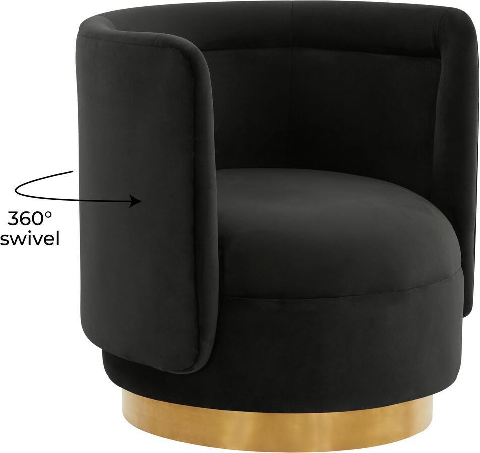 Tov Furniture Accent Chairs - Remy Black Velvet Swivel Chair Black